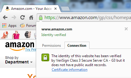 Certificate verified by the browser