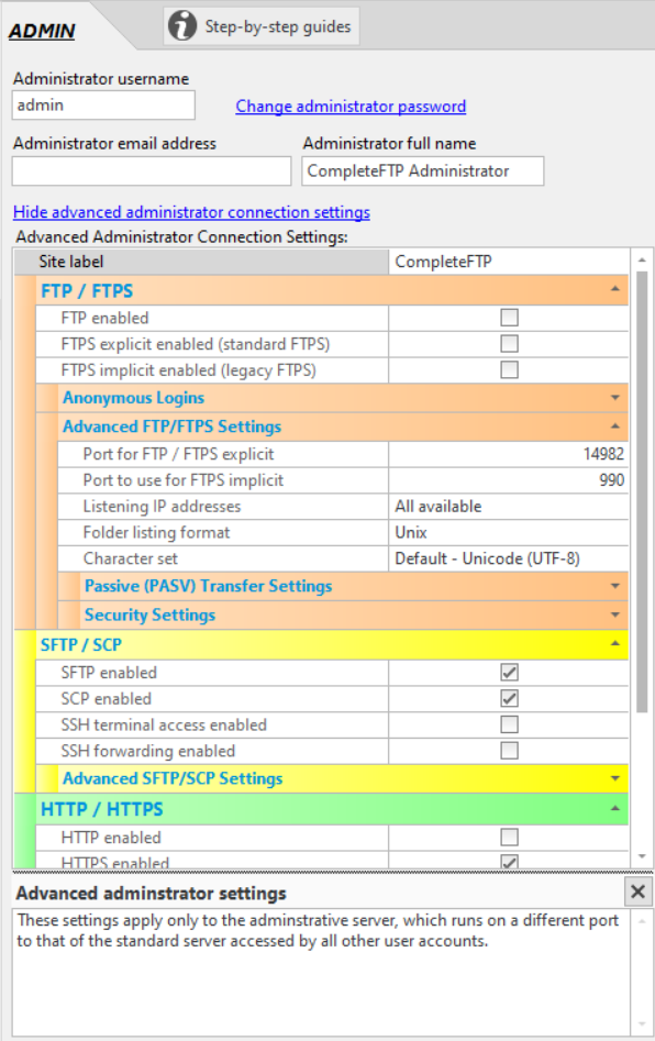 CompleteFTP: Settings/Sites