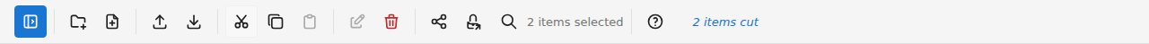Toolbar showing the number of items copied or cut
