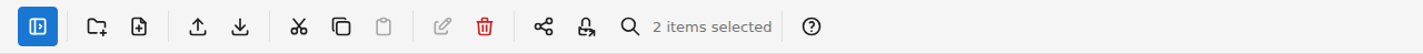 The toolbar with the navigation toggle, action buttons and selection text