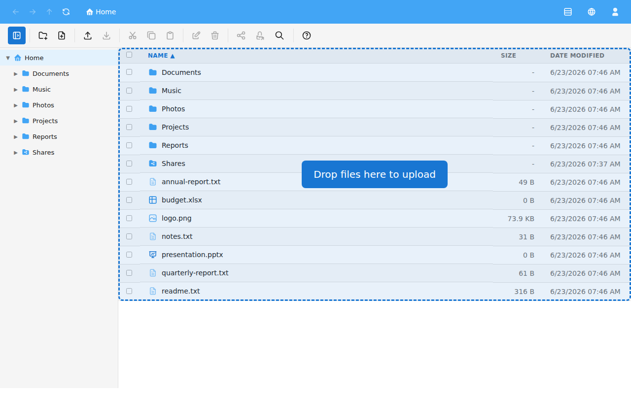 Drop files here to upload area