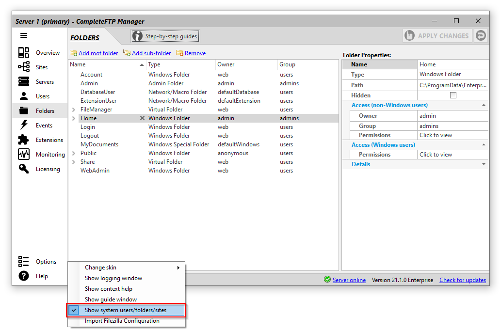 View System Folders
